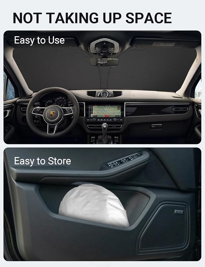 Proadsy Front Windshield Sun Shade Foldable Sunshade Protector for 2014-2025 2026 Porsche Macan SUV Sun Visor Blocks UV Rays Keep Car Cooler Accessories