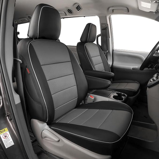 EKR Sienna Seat Covers for 2011-2020 Toyota Sienna LE,XLE, SE,XLE Premium 2nd Row 4/2/4 Split,8 Seats,Waterproof Car Seat Cover Full Set,Car Seat Protectors- Three Row,Leather (Black/Gray)