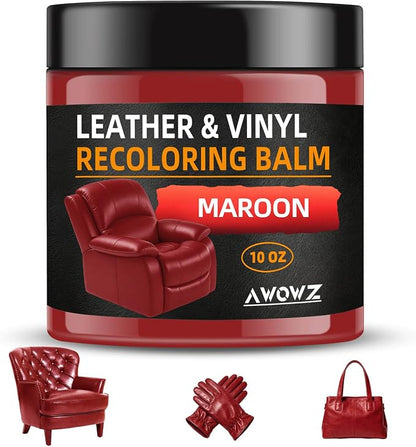 Leather Recoloring Balm - Scratch Repair & Color Restore Kit for Faded Leather, Leather Couch & Car Seats - 10OZ Leather Restorer Balm for Furniture, Auto Interior, Vinyl, Accessories (Maroon)