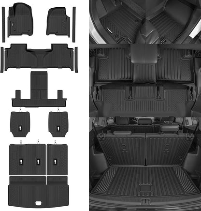 Floor Mats for 2021-2026 Chevy Tahoe/GMC Yukon/Cadillac Escalade 7 Seats/Captain Seat(Not for Escalade ESV/Yukon XL), Trunk Mat & Backrest Mat & Door Sill Guard All Weather TPE Accessories
