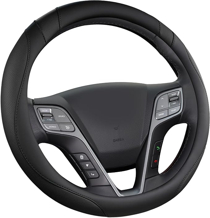 West Llama Customized Auto Car Steering Wheel Cover for Hyundai,Tucson,Sonata,Elantra,Santa Fe,Genesis,Sonata Hybrid,Azera,Venue,Kona, 14.5-15 inches(Black - Standard Size)
