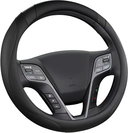 West Llama Customized Auto Car Steering Wheel Cover for Hyundai,Tucson,Sonata,Elantra,Santa Fe,Genesis,Sonata Hybrid,Azera,Venue,Kona, 14.5-15 inches(Black - Standard Size)