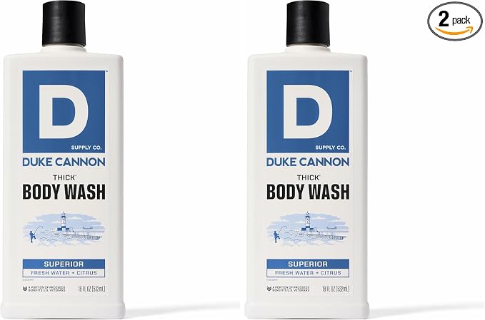 Duke Cannon Supply Co. Thick High Viscosity Body Wash – 3X Thicker, Plant-Based, Mineral-Enriched for Men – Men’s Body Scrub – Superior (Pack of 2)