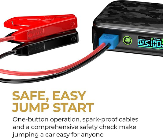 Halo Bolt PaL 1000 Portable Car Jump Starter | USB-A & USB-C Charger Ports, Digital Display, Powers Multiple Devices, Detachable Power Bank & Emergency Flashlight, Jumps Cars SUVs & Trucks — Cobalt