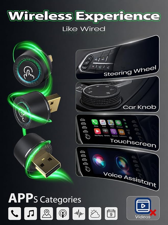Wireless CarPlay Adapter, Fast Auto Connect, No Lag, Easy Device Switching for 2 Phones, Plug & Play, 5GHz WiFi, Compatible with iPhone 6 or Above