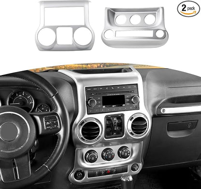 RT-TCZ for Jeep JK Silver Dash Accents Radio A/C Controls Cover Trim for Jeep Wrangler JK JKU 2011-2017 ABS Interior Accessories 2pcs