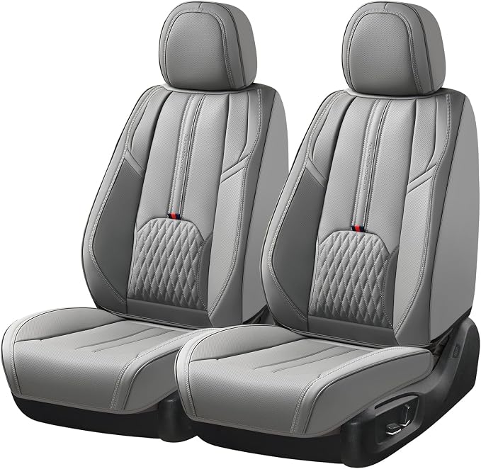 Coverado Car Seat Covers for Front Seat, Leather Seat Cover for Cars, Waterproof Seat Cover with Lumbar Support, Universal Car Seat Protector, Driver Seat Cushion Universal for Most Vehicles (Gray)