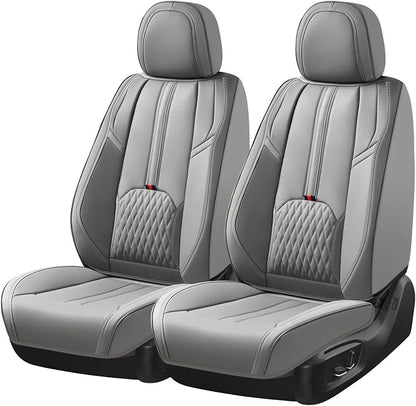 Coverado Car Seat Covers for Front Seat, Leather Seat Cover for Cars, Waterproof Seat Cover with Lumbar Support, Universal Car Seat Protector, Driver Seat Cushion Universal for Most Vehicles (Gray)