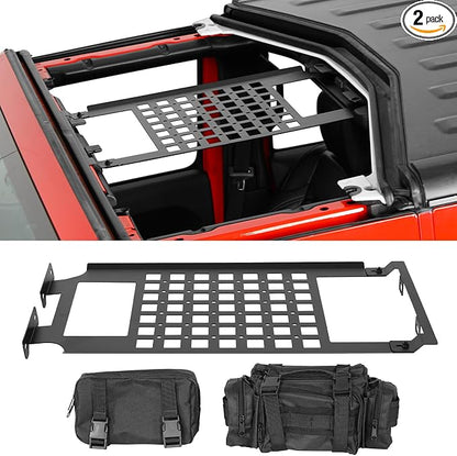 Hooke Road JL Overhead MOLLE Panel Inside Roof Storage Rack for 2018-2026 Jeep Wrangler JL & Gladiator JT 2/4 Doors Hardtop Only, Include 2 MOLLE Pouches Bags