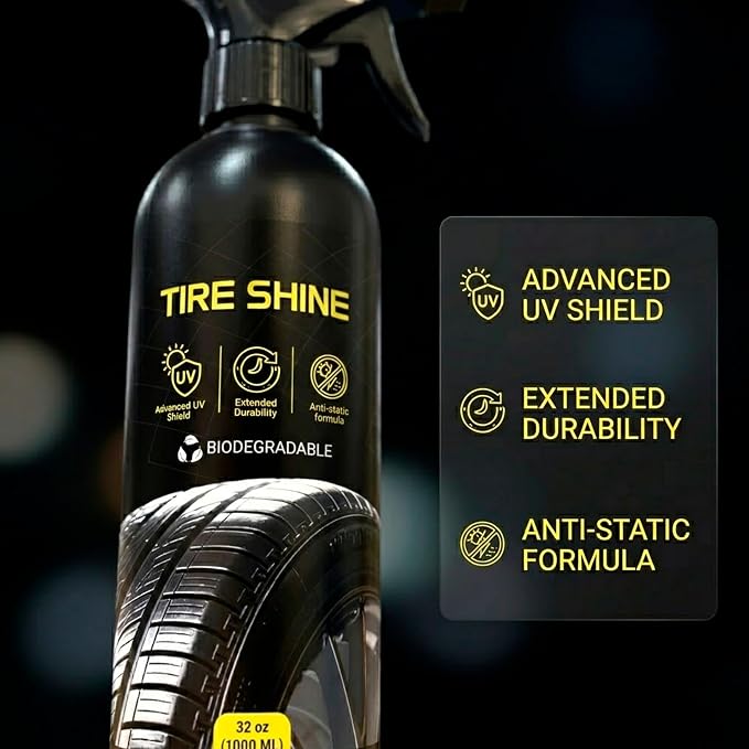 BYCSA Professional 500 mililiters Tire Shine - High Gloss Tire Dressing & Long-Lasting Wet Look - UV Protectant Prevents Cracking & Fading - Biodegradable & Phosphate-Free Formula - Car Detailing