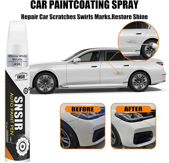 Car Touch up Paint(A96 Mineral White Metallic) Compatible with BMW | Automotive Paint Pen for BMW 2/3/4/5/7/8/X1/X2/X3/X4/X5/X6/X7/XM/i4/i5/i7, Car Paint Pen Scratch Repair