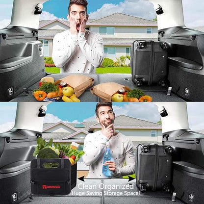 AUTOARK Multipurpose Car Trunk Organizer with Straps,Non-Slip Waterproof Bottom,Durable Collapsible Adjustable Compartments Cargo Storage,Upgraded Handle,AK-072