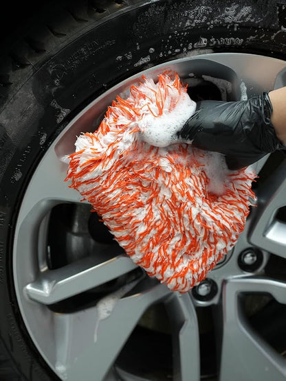 Microfiber Wash Pad, SPTA 3Pcs Ultra Wheel Pad Perfect for Wheels, Grills, and Tight Areas; Proprietary Microfiber Blend; Easily Releases Contaminates Upon Rinsing, 8.5in x 9.8in, Black/Orange-MT023B3