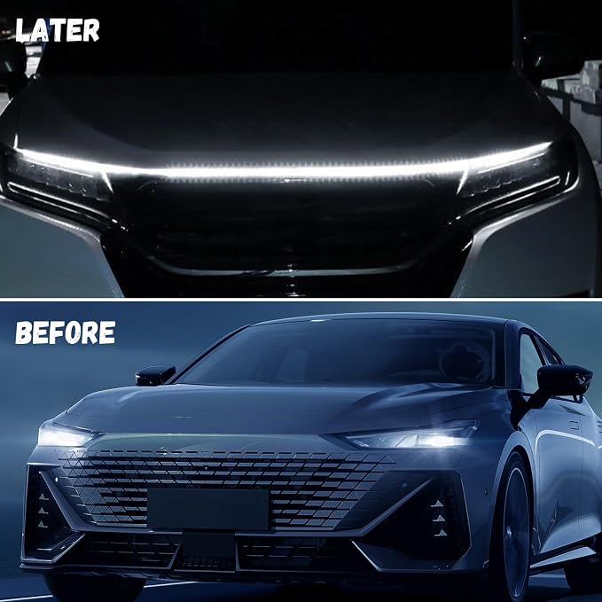Car Hood Light Strip, 79 Inches Waterproof Flexible LED Strip, Dynamic Scan Start Up Car Daytime Running Lights, Universal Auto Exterior Decor Accessories for Most Vehicles (white, 79 Inches)