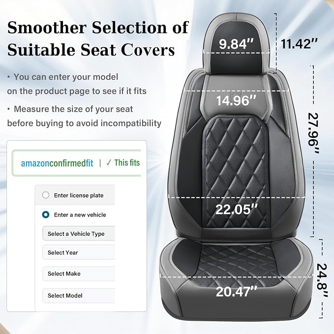 Coverado Car Seat Covers Front Seats, Waterproof Seat Covers, Faux Leather Car Seat Covers 2 Pack, Universal Car Seat Protector Front Seat Cover Fit for Most Cars Trucks SUV- Gray&Black