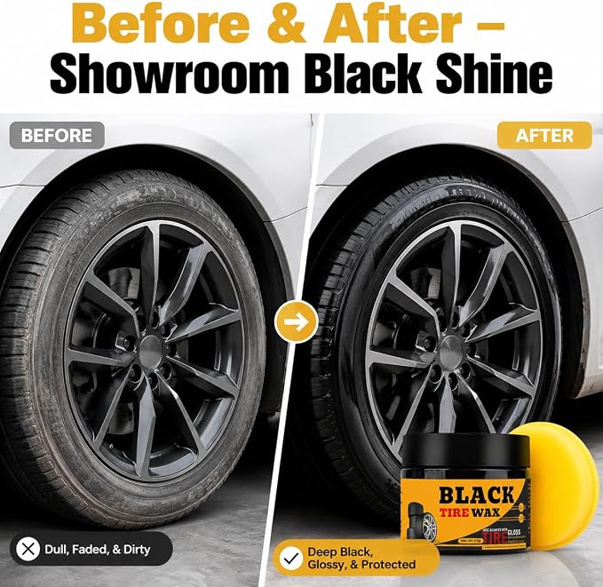 XIRUJNFD 80g Premium Tire Coating & Trim Restorer, Restores Deep Black Shine on Rubber, Tire Shine Polishing Paste with Sponge, Long-Lasting Coating Protection for Car, Truck, Motorcycle, RV (3)