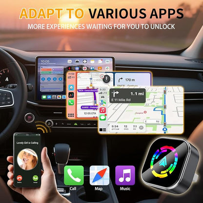 Plug-and-Play CarPlay Converter, converting Wired to Wireless Connection, 2-in-1 Wireless CarPlay and Android Auto Adapter, Quick Connection, Suitable for USB/USB-C Ports, Compact Size