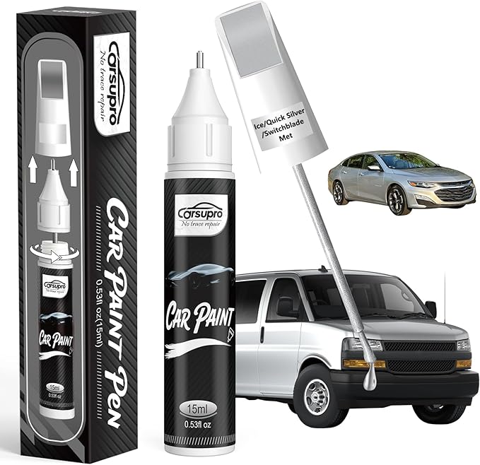 Ice/Quick Silver/Switchblade Met(GAN/9W5/WA636R/WA8636/17) for Chevrolet Touch Up Paint Pen, 2 in 1 Car Scratch Remover with Pen Tip and Brush, Precise Color Match for Car Paint Scratch Repair, Quickly and Easily Fix Chips and Nicks