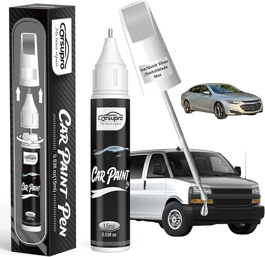 Ice/Quick Silver/Switchblade Met(GAN/9W5/WA636R/WA8636/17) for Chevrolet Touch Up Paint Pen, 2 in 1 Car Scratch Remover with Pen Tip and Brush, Precise Color Match for Car Paint Scratch Repair, Quickly and Easily Fix Chips and Nicks