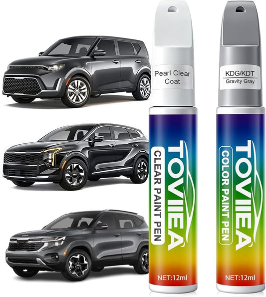 Gravity Gray(KDG/KDT) Touch Up Paint Compatible with KIA,2-In-1 Car Scratch Remover Pen,Car Paint Scratch Repair Kit for Scratches,Chips & Nicks,2-PCS SET