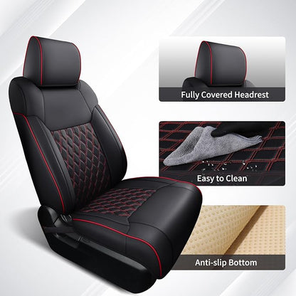 Huidasource Tacoma Seat Covers Front&Rear, Full Coverage Waterproof Car Seat Cover Fit for 2005-2015 Double & Crew Cab 2nd Gen Toyota Tacoma Base Prerunner SR5 Limited TRD Sport(Full Set/Black&Red)