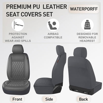 CAROMOP Faux Leather Car Seat Covers Full Set,Luxury and Comfortable Covers for Cars,Split Bench Compatible Car Interior Covers,Universal Fit for Suvs,Vans,Trucks,Airbag Compatible(5-Seat Grey)