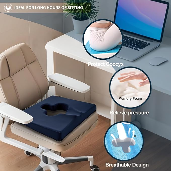 Gel Wheelchair Seat Cushion,Bed Sore Cushions for Butt, Memory Foam Hemorrhoid Pillow for Chairs,Butt Pillow for Pressure Sore&Ulcer Pain,Sciatica &Coccyx Pain Relief,Washable-Cover(Blue)