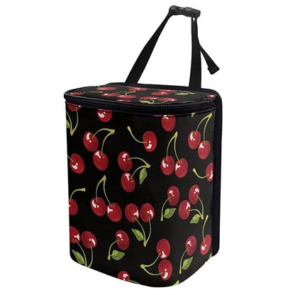 Talayituse Black Cherry Pattern Car Trash Can with Lid, Leak Proof Auto Trash Bag Hanging Vehicle Garbage Can Multipurpose Storage Container for Back Seat Road Trip