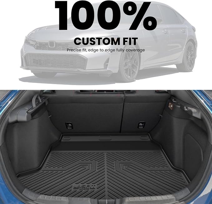 LASFIT Trunk Mat for Honda Civic Hatchback 2022-2026 & Civic Hatchback Hybrid 2025-2026, All Weather TPE Custom Fit Trunk Liner Cargo Mat Cargo Liner, Black