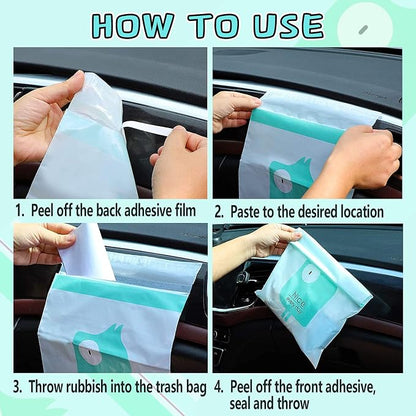 32pcs Car Trash Bags Easy Stick-On Disposable Portable Car Garbage Bags, Waterproof Leak Proof Barf Vomit Bags, Self Adhesive Cleaning Bags for Cars, Bedrooms, Bathrooms, Offices, Kitchens - Pattern A