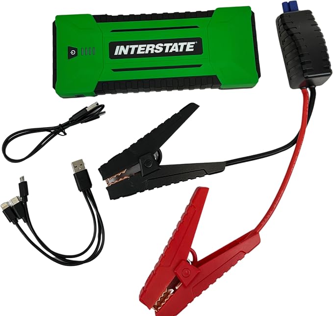 Interstate Batteries 12V Jump Starter and Charger 1200A (17,000mAH, 17Ah) Portable LED Jumpstart Battery Power Pack for 12 Volt Automotives, USB Electronics (JMP1700)