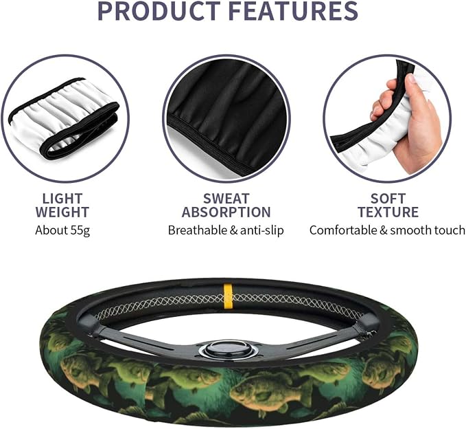 Fish Steering Wheel Covers Non Slip Neoprene Universal 15 Inch Steering Wheel Protector Car Cover for Men Women
