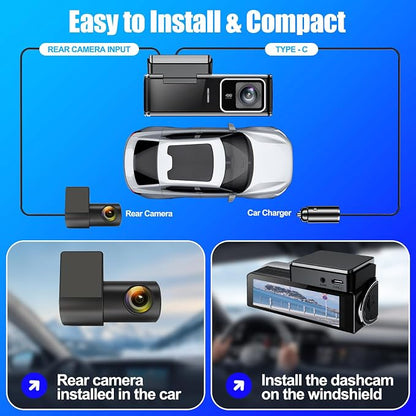 4K Dash Cam Front and Rear,Dual Dash Camera for Cars with 5.8GHz WiFi GPS,Night Vision,Mini Dash Cam with 3.59" IPS Screen,24H Parking Mode,G-Sensor,Loop Recording,64GB SD Card Included