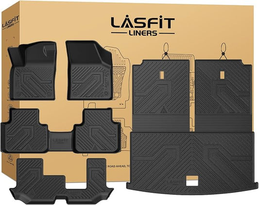 LASFIT Floor Mats for Volkswagen VW Atlas 2019-2026 7 Seats(Bench Seating), All Weather TPE Custom 3 Rows Floor Liners and Backrest Trunk Mats for VW Atlas Full Set Car Mats, Not for Atlas Cross Sport