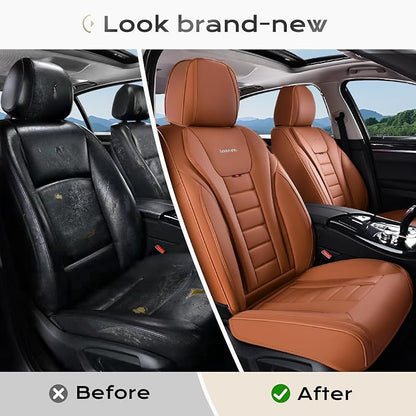 Coverado Car Seat Covers Full Set, Seat Covers for Cars, Front Seat Covers and Back Seat Cover Waterproof Leather Automotive Seat Cover, Universal Car Interior Protectors Cushion for Most Cars