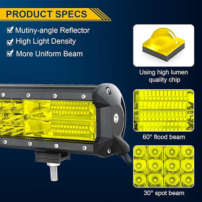 Willpower 22 inch 324W LED Light Bar Amber LED Work Light Spot Flood Beam for Vehicle Trucks Tractor 4X4 Boat Off Road Auto Fog Driving Lamp 12V 24V Waterproof IP67