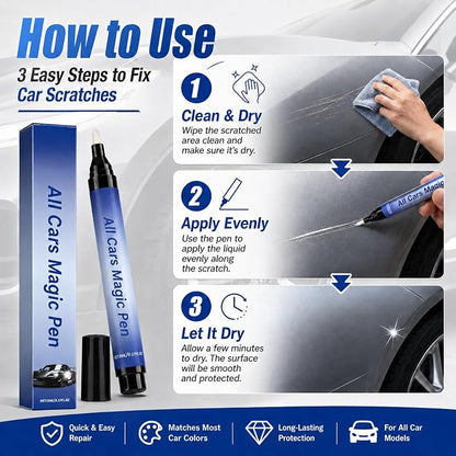 2026 New Magic Car Scratch Remover Pen, For Any Car Color Scratch Remover Pen,For Deep & Light Scratches, Chips & Scuffs, Long-Lasting Weather-Resistant Scratch Repair Tool for Most Vehicles.