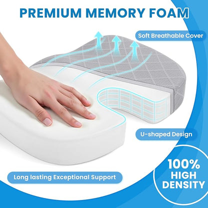 TushGuard Office/Car Seat Cushion, Non-Slip Sciatica & Back Coccyx Tailbone Pain Relief Chair Pad, Memory Foam Butt Pillow for Computer Desk, Wheelchair, Driving (Light Grey, X-Large)