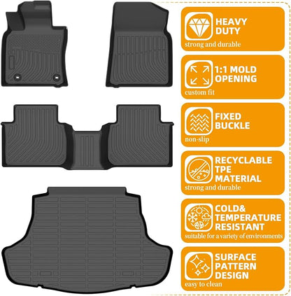 Floor Mats for Toyota Camry 2018 2019 2020 2021 2022 2023 2024(FWD ONLY), (Non Hybrid or AWD) 2022 Camry Floor Mats, 1st & 2nd Row & Cargo Liner, TPE Anti-Slip Waterproof Car Accessories