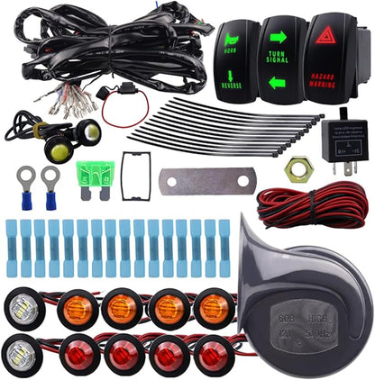 UTV ATV SXS Street Legal Kit with RockerTurn Light Horn Hazard Switch Flasher RelayFuse Line LED Lights Horn & Reverse Switch for Atv Utv Red Wire Harness Instruction Manual Light