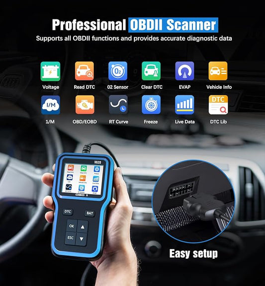OBD2 Scanner with Upgrade Battery Tester - Diagnostic Tool for Cars that Check Engine Light & Emissions Readiness Read and Clears Vehicle Error Codes for All OBD II Protocol Vehicles Since 1996（Blue）