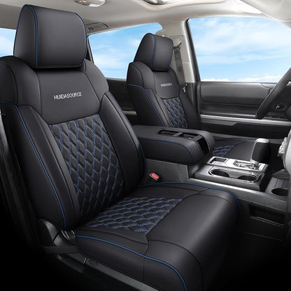 Huidasource Dodge Ram Seat Covers Full Set, Full Coverage Waterproof Leather Pickup Truck Seat Cushion Protector Fit for 2009-2018 1500, 2010-2025 2500/3500 Crew Mega Cab(Full Set/Black&Blue)