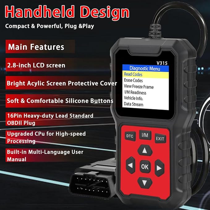 V315 OBD2 Diagnostic Diagnostic Tool Tool, Code Reader, Engine Light Diagnostic Tool, Battery Voltage Tester, for OBD2 Cars & Trucks Since 1996