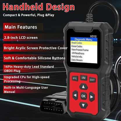 V315 OBD2 Diagnostic Diagnostic Tool Tool, Code Reader, Engine Light Diagnostic Tool, Battery Voltage Tester, for OBD2 Cars & Trucks Since 1996