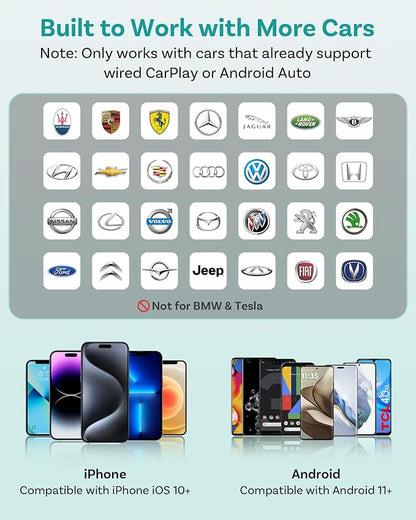 OTTOCAST Mini Tube Wireless CarPlay Android Auto Adapter 2026, Cut the Cord, Zero Lag 5GHz WiFi, Plug & Play for Factory Wired Apple CarPlay