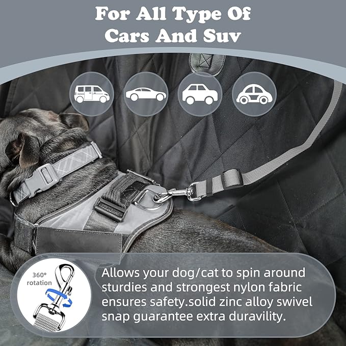 BWOGUE 2 Packs Dog Cat Safety Seat Belt Strap Car Headrest Restraint Adjustable Nylon Fabric Dog Restraints Vehicle Seatbelts Harness Grey