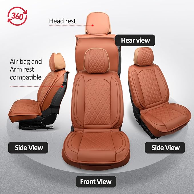 MIROZO Seat Covers Full Set,Leather Seat Covers Waterproof Seat Cover Automotive Seat Covers Car Seat Protector Vehicle Cushion Cover Universal Fits for Sedan, Truck and SUV (Full Set, Brown)
