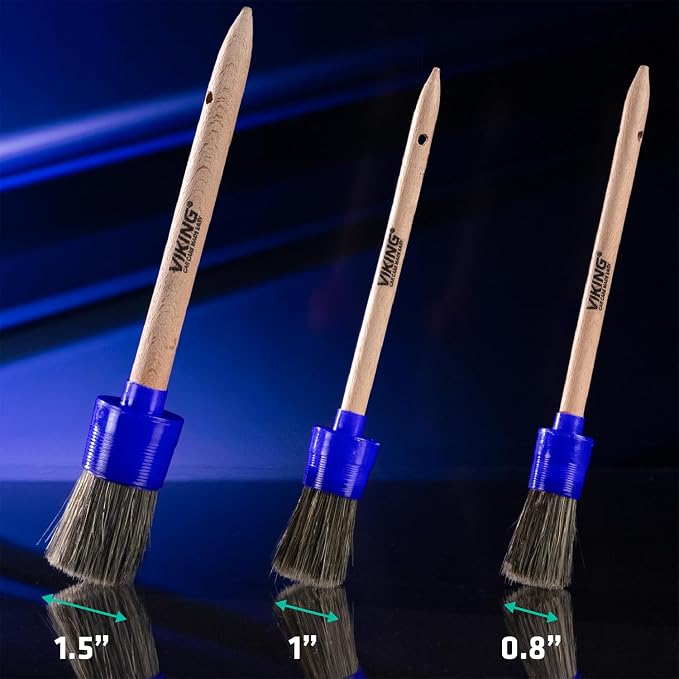 VIKING Car Detailing Brush Set for Car Cleaning Kit, Super-Soft Bristles for Exterior Detail, Includes Small, Medium, and Large Diameter Brush Heads, 3 Pack, Blue