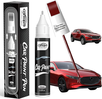 Soul Red Crystal Metallic Tricoat(46V) for Mazda Touch Up Paint Pen, 2 in 1 Car Scratch Remover with Pen Tip and Brush, Precise Color Match for Car Paint Scratch Repair, Quickly and Easily Fix Chips and Nicks