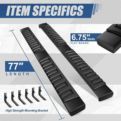 Auto Dynasty 6.75" Running Boards Compatible with 2015-2025 Chevy Colorado GMC Canyon Extended Cab, Stainless Steel Nerf Bars, Polished Black Step Bars